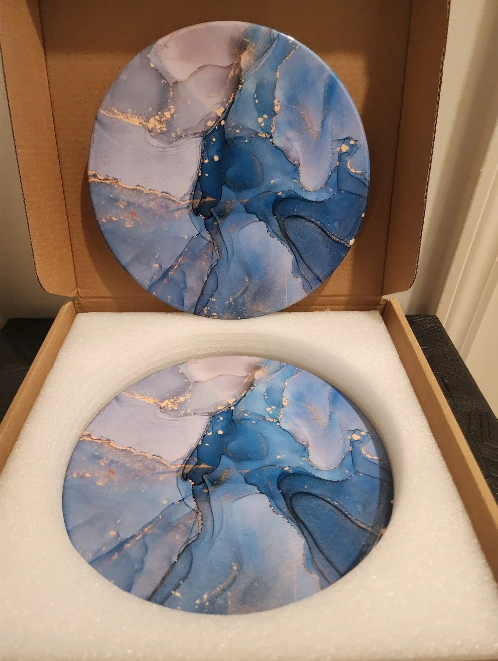 Ceramic Marble-Style Trivets Set of 2 – 7.8” Round Heat Resistant Hot Dish Mats